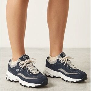 Skechers D'Lites Navy Blue & White Sneakers Women's Size 9.5 Wide (SN 11617EW)